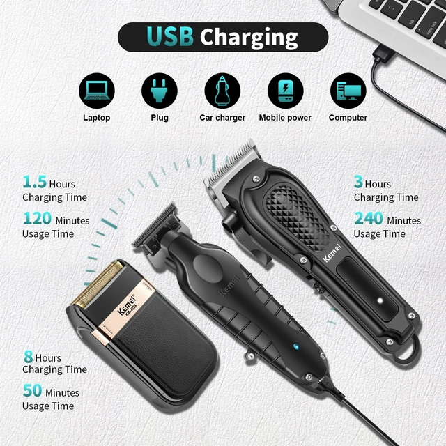 Alt view image 4 of 7 - KEMEI Trimmers Cordless Hair Clippers for Men, Hair Cutting Kit | Barber Clipper T-Blade Beard Trimmer Foil Shaver Set, Rechargeable Electric Fade Clipper , KM-1071, KM-PG2299, KM-2024