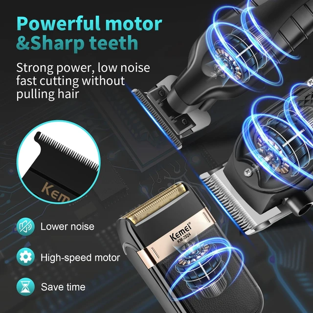Alt view image 5 of 7 - KEMEI Trimmers Cordless Hair Clippers for Men, Hair Cutting Kit | Barber Clipper T-Blade Beard Trimmer Foil Shaver Set, Rechargeable Electric Fade Clipper , KM-1071, KM-PG2299, KM-2024