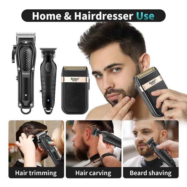 Alt view image 7 of 7 - KEMEI Trimmers Cordless Hair Clippers for Men, Hair Cutting Kit | Barber Clipper T-Blade Beard Trimmer Foil Shaver Set, Rechargeable Electric Fade Clipper , KM-1071, KM-PG2299, KM-2024