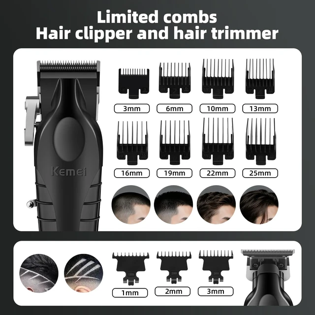 Alt view image 3 of 7 - KEMEI Professional Hair Clippers, Beard Trimmers, Electric Shaver Set for Men, Cordless Barber Clipper Beard Trimmer, Rechargeable Fade Clipper Haircutting Kit