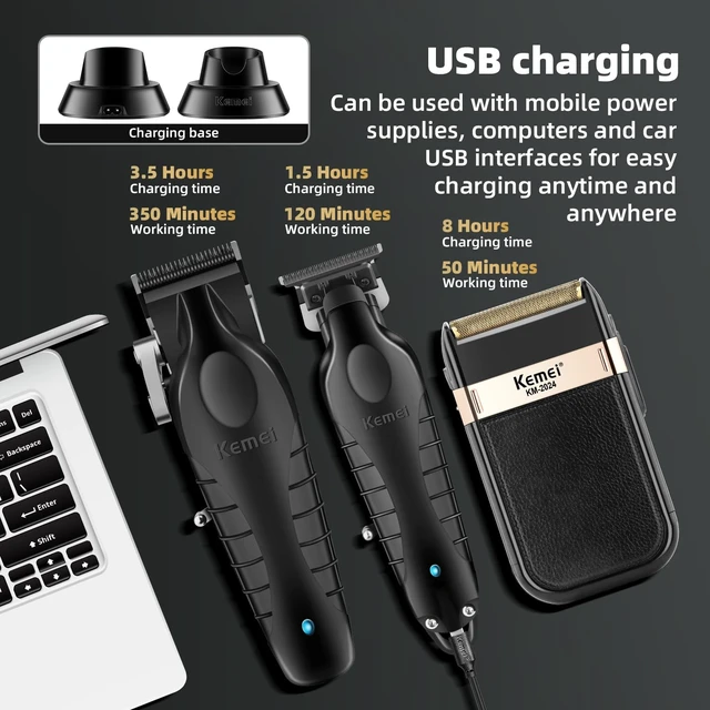 Alt view image 4 of 7 - KEMEI Professional Hair Clippers, Beard Trimmers, Electric Shaver Set for Men, Cordless Barber Clipper Beard Trimmer, Rechargeable Fade Clipper Haircutting Kit