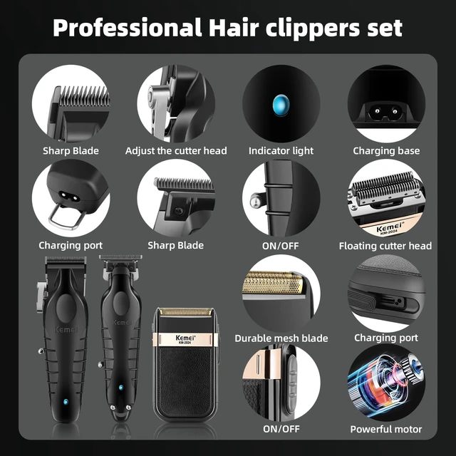 Alt view image 6 of 7 - KEMEI Professional Hair Clippers, Beard Trimmers, Electric Shaver Set for Men, Cordless Barber Clipper Beard Trimmer, Rechargeable Fade Clipper Haircutting Kit