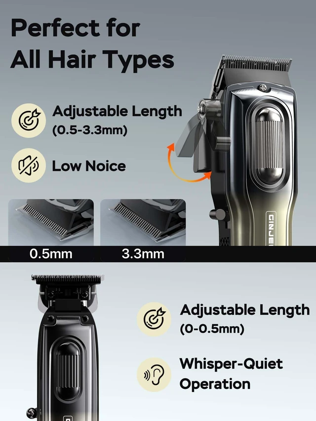 Alt view image 3 of 7 - GinJee Cordless Hair Clipper and Trimmer Kit for Men | Professional hair cutting kit with travel case, 12 guide combs, USB charging, and LED display