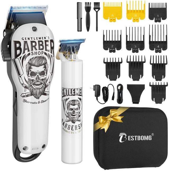 Main image of BESTBOMG® Professional Hair Clippers for Men, Clipper & Trimmer Set, White | Ceramic T-Blade, Rechargeable Cordless Haircut Set with 10 Guide Combs & for Men/Father/Husband/Boyfriend, BS-Y4T9