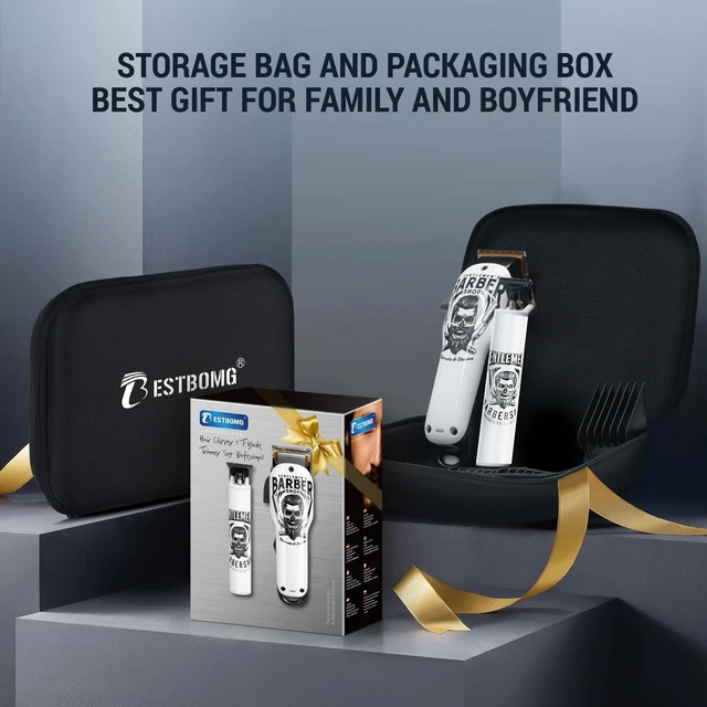 Alt view image 2 of 6 - BESTBOMG® Professional Hair Clippers for Men, Clipper & Trimmer Set, White | Ceramic T-Blade, Rechargeable Cordless Haircut Set with 10 Guide Combs & for Men/Father/Husband/Boyfriend, BS-Y4T9