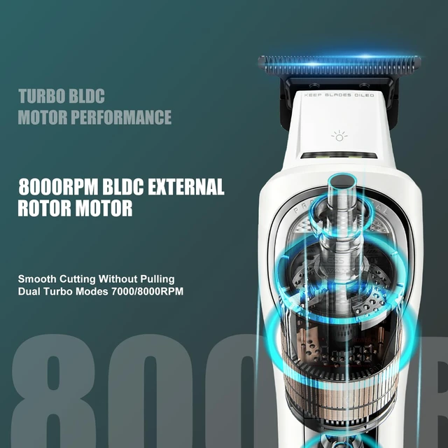 Alt view image 2 of 7 - VGR 888T Hair Trimmer for Men, T-Blade, 8000RPM, DLC-Coated Blade, White | Cordless detail trimming; LED display; built-in light; 2000mAh battery; USB charging base; 1/2/3mm combs