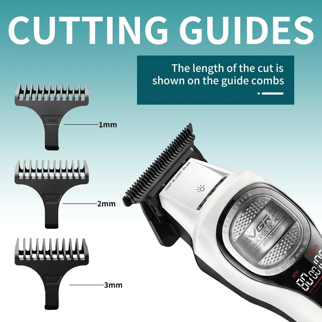 Alt view image 6 of 7 - VGR 888T Hair Trimmer for Men, T-Blade, 8000RPM, DLC-Coated Blade, White | Cordless detail trimming; LED display; built-in light; 2000mAh battery; USB charging base; 1/2/3mm combs