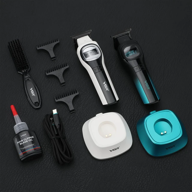 Alt view image 7 of 7 - VGR 888T Hair Trimmer for Men, T-Blade, 8000RPM, DLC-Coated Blade, White | Cordless detail trimming; LED display; built-in light; 2000mAh battery; USB charging base; 1/2/3mm combs