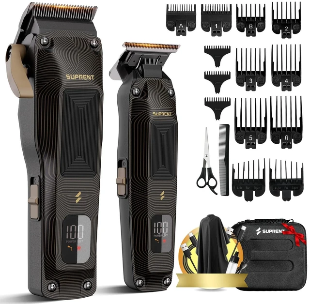 Main image of SUPRENT Ripple Professional Hair Clippers for Men | 6500RPM High-Speed Motor, Adjustable Zero-Gapped Blades, 10 Guard Combs & Storage Bag, Heavy-Duty Black Gold Design