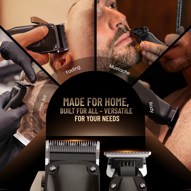 Alt view image 6 of 7 - SUPRENT Ripple Professional Hair Clippers for Men | 6500RPM High-Speed Motor, Adjustable Zero-Gapped Blades, 10 Guard Combs & Storage Bag, Heavy-Duty Black Gold Design
