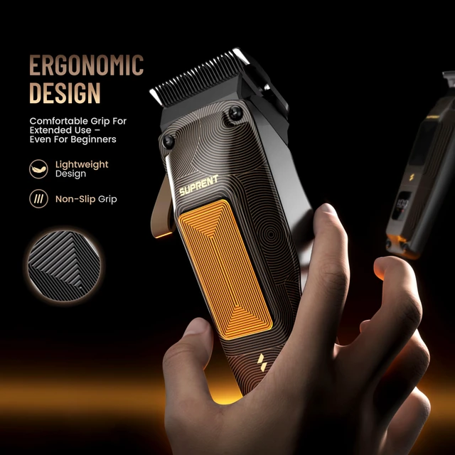 Alt view image 4 of 7 - SUPRENT Ripple Professional Hair Clippers for Men | 6500RPM High-Speed Motor, Adjustable Zero-Gapped Blades, 10 Guard Combs & Storage Bag, Heavy-Duty Black Gold Design