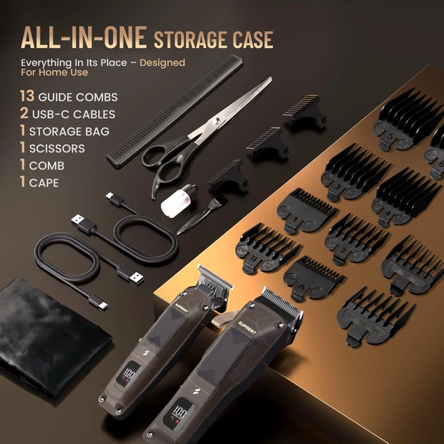 Alt view image 7 of 7 - SUPRENT Ripple Professional Hair Clippers for Men | 6500RPM High-Speed Motor, Adjustable Zero-Gapped Blades, 10 Guard Combs & Storage Bag, Heavy-Duty Black Gold Design