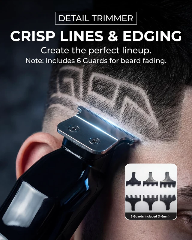 Alt view image 4 of 7 - Professional Hair Clippers for Men & Zero Gapped Detail Trimmer Kit - 7000RPM Cordless Barber Set for Fades, Outlines & Edge-ups - Ceramic Blade, Invisible LED, Phone-Friendly Cape & Hard Travel Case