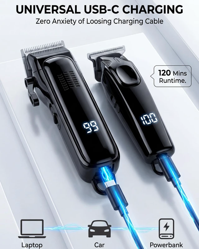 Alt view image 6 of 7 - Professional Hair Clippers for Men & Zero Gapped Detail Trimmer Kit - 7000RPM Cordless Barber Set for Fades, Outlines & Edge-ups - Ceramic Blade, Invisible LED, Phone-Friendly Cape & Hard Travel Case