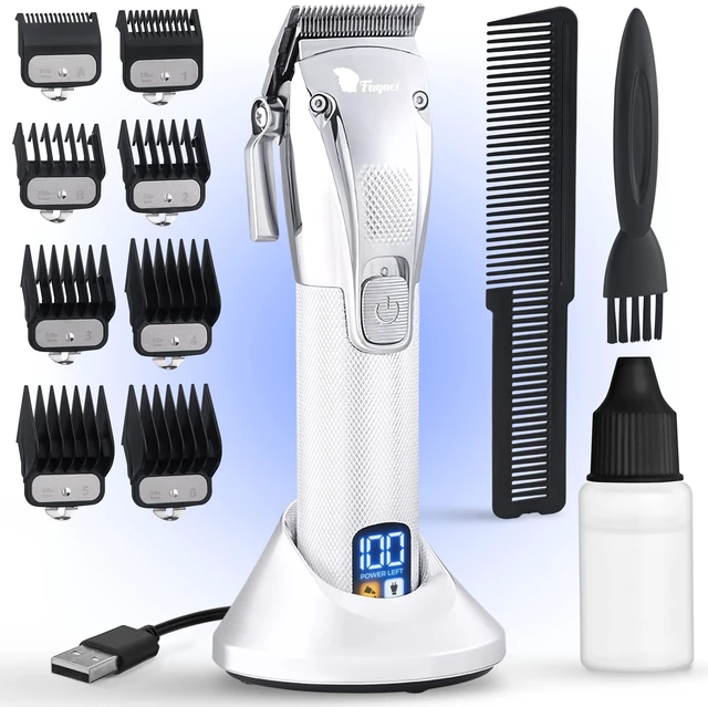 Main image of Fagaci Professional Hair Clippers for Men, Turbo Power Cordless Barber Set | Turbo-power cordless clippers with a 5-hour runtime and LCD charging dock. Precise-cutting blades for clean fades
