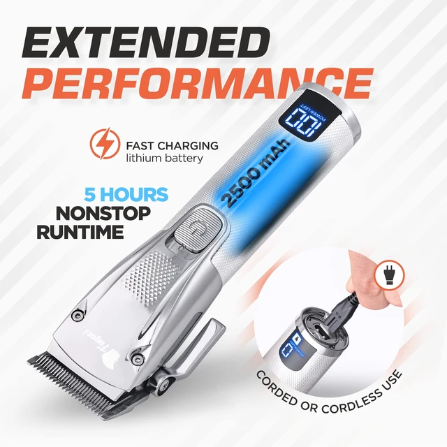 Alt view image 4 of 7 - Fagaci Professional Hair Clippers for Men, Turbo Power Cordless Barber Set | Turbo-power cordless clippers with a 5-hour runtime and LCD charging dock. Precise-cutting blades for clean fades