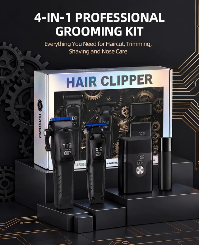 Alt view image 2 of 7 - KIKIDO Cordless Hair Clippers for Men Professional 4-in-1 Hair Cutting Kit | 7000RPM Motor 2000mAh Rechargeable Battery Electric Foil Shaver& Nose Trimmer Set for Hair,Beard,Face,Nose,Ear
