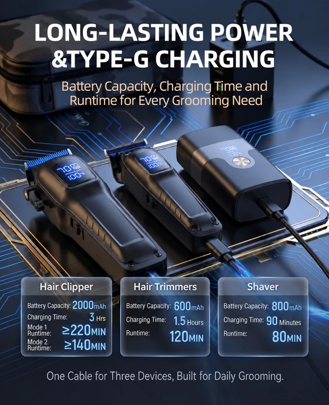 Alt view image 4 of 7 - KIKIDO Cordless Hair Clippers for Men Professional 4-in-1 Hair Cutting Kit | 7000RPM Motor 2000mAh Rechargeable Battery Electric Foil Shaver& Nose Trimmer Set for Hair,Beard,Face,Nose,Ear