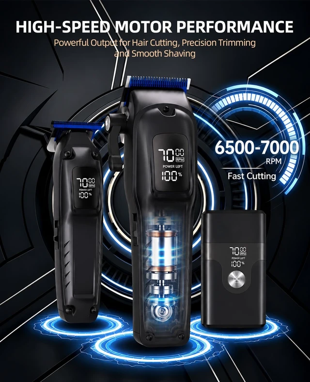 Alt view image 6 of 7 - KIKIDO Cordless Hair Clippers for Men Professional 4-in-1 Hair Cutting Kit | 7000RPM Motor 2000mAh Rechargeable Battery Electric Foil Shaver& Nose Trimmer Set for Hair,Beard,Face,Nose,Ear