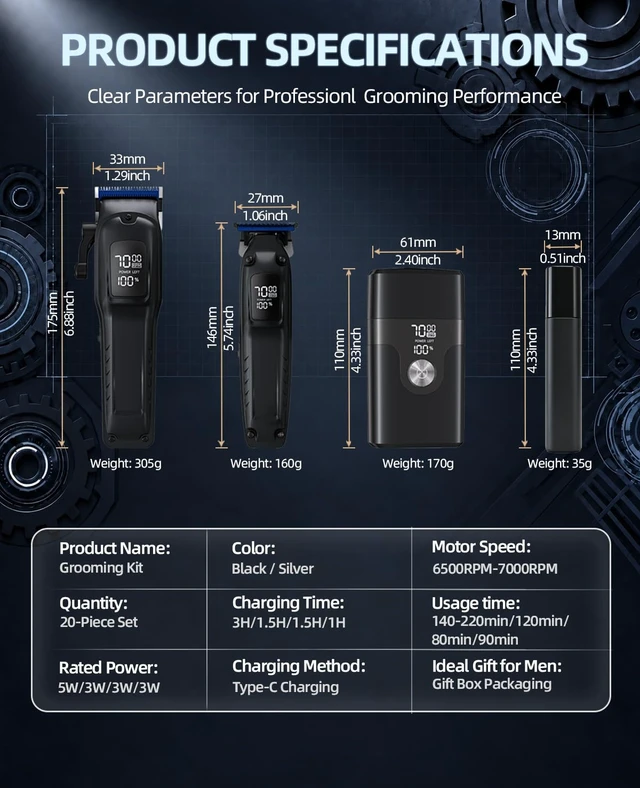Alt view image 7 of 7 - KIKIDO Cordless Hair Clippers for Men Professional 4-in-1 Hair Cutting Kit | 7000RPM Motor 2000mAh Rechargeable Battery Electric Foil Shaver& Nose Trimmer Set for Hair,Beard,Face,Nose,Ear