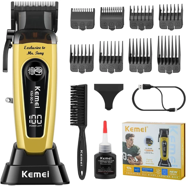 Main image of KEMEI 90-4 Professional Hair Clippers for Men 11500 RPM Barber Clippers | Cordless Hair Trimmer with DLC Blade & Charging Base 2000 mAh Hair Clipper for Barbers Haircut Kit Removable Head Cover Gold