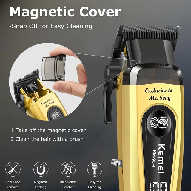Alt view image 3 of 7 - KEMEI 90-4 Professional Hair Clippers for Men 11500 RPM Barber Clippers | Cordless Hair Trimmer with DLC Blade & Charging Base 2000 mAh Hair Clipper for Barbers Haircut Kit Removable Head Cover Gold