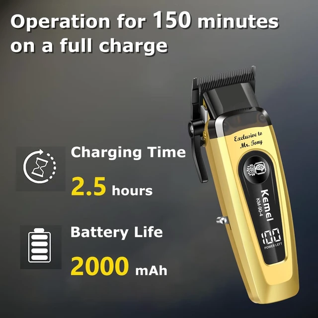 Alt view image 5 of 7 - KEMEI 90-4 Professional Hair Clippers for Men 11500 RPM Barber Clippers | Cordless Hair Trimmer with DLC Blade & Charging Base 2000 mAh Hair Clipper for Barbers Haircut Kit Removable Head Cover Gold