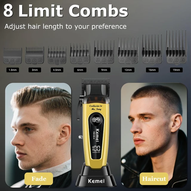 Alt view image 6 of 7 - KEMEI 90-4 Professional Hair Clippers for Men 11500 RPM Barber Clippers | Cordless Hair Trimmer with DLC Blade & Charging Base 2000 mAh Hair Clipper for Barbers Haircut Kit Removable Head Cover Gold