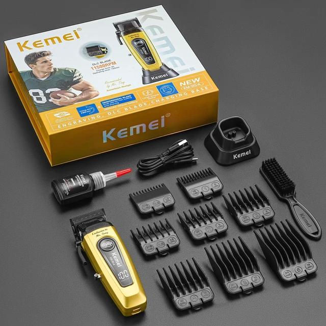 Alt view image 7 of 7 - KEMEI 90-4 Professional Hair Clippers for Men 11500 RPM Barber Clippers | Cordless Hair Trimmer with DLC Blade & Charging Base 2000 mAh Hair Clipper for Barbers Haircut Kit Removable Head Cover Gold