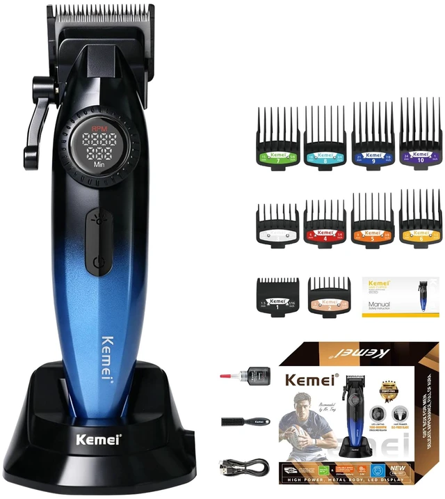 Main image of KEMEI 1867 Professional 21-Speed Metal Hair Clippers for Barbers Home | Aluminum Alloy Body Cordless Barber Clippers for Men, Zero Gap, 9000 RPM, LED Display