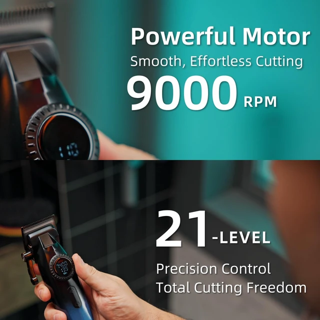 Alt view image 3 of 7 - KEMEI 1867 Professional 21-Speed Metal Hair Clippers for Barbers Home | Aluminum Alloy Body Cordless Barber Clippers for Men, Zero Gap, 9000 RPM, LED Display
