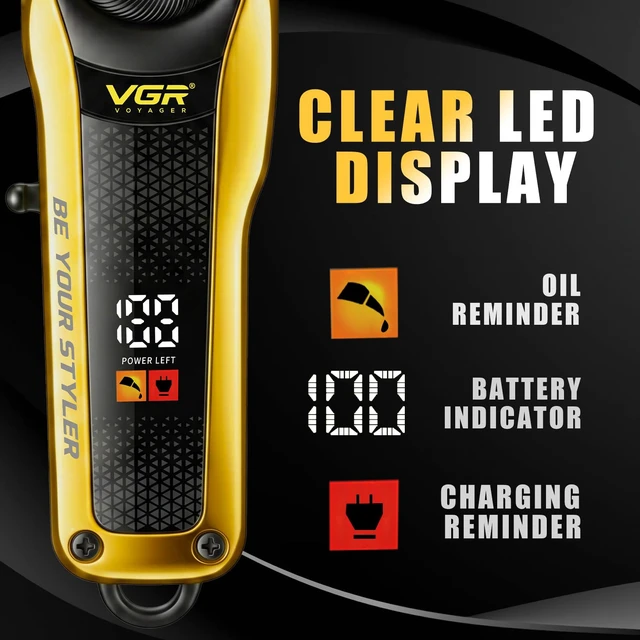 Alt view image 4 of 7 - VGR 170 Professional Cordless Hair Clippers for Men with Titanium Blades | 2000mAh Battery, 200min Runtime, LED Display, 6 Guide Combs, Oil, Complete Haircut Kit for Barber, Home & Travel