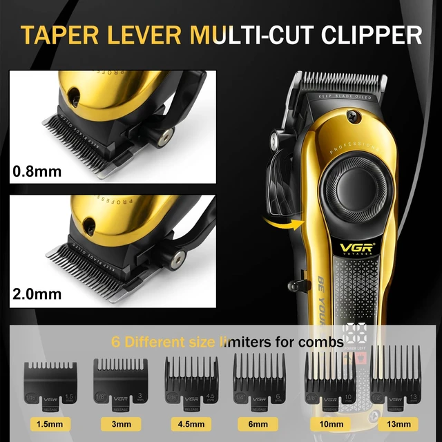 Alt view image 3 of 7 - VGR 170 Professional Cordless Hair Clippers for Men with Titanium Blades | 2000mAh Battery, 200min Runtime, LED Display, 6 Guide Combs, Oil, Complete Haircut Kit for Barber, Home & Travel