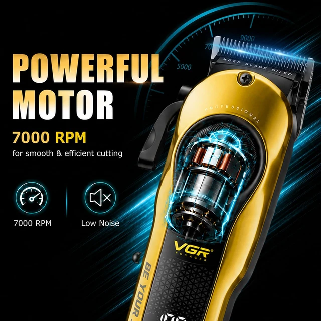 Alt view image 5 of 7 - VGR 170 Professional Cordless Hair Clippers for Men with Titanium Blades | 2000mAh Battery, 200min Runtime, LED Display, 6 Guide Combs, Oil, Complete Haircut Kit for Barber, Home & Travel