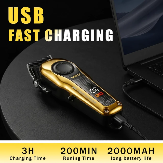 Alt view image 6 of 7 - VGR 170 Professional Cordless Hair Clippers for Men with Titanium Blades | 2000mAh Battery, 200min Runtime, LED Display, 6 Guide Combs, Oil, Complete Haircut Kit for Barber, Home & Travel