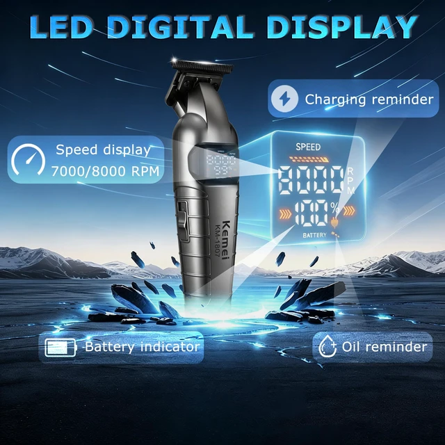 Alt view image 3 of 7 - KEMEI 1807 Hair Trimmer for Men Zero Gap Hair Clippers for Hair Cutting | T Blade beard trimmer with LED Display & 2-Speed Adjustable Motor 1400 mAh