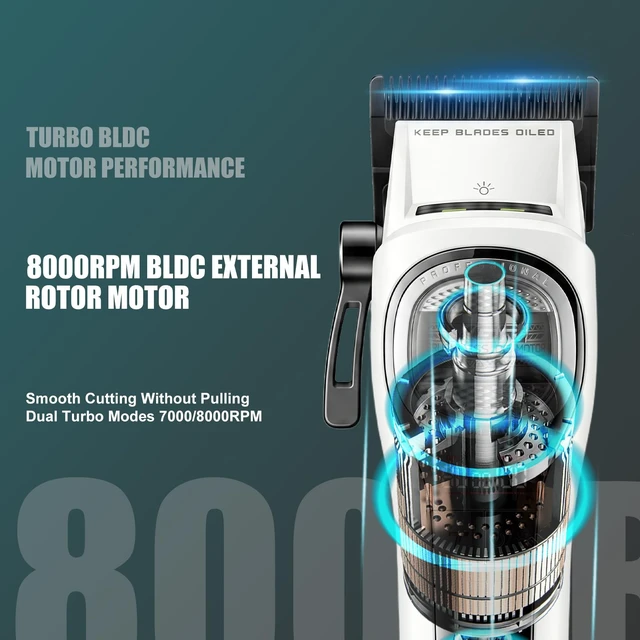Alt view image 2 of 7 - VGR 888C Professional Hair Clippers for Men with 8000 RPM Motor, White | 2500mAh battery; 150Min runtime; charging base; DLC blade; BLDC motor; low noise; color-coded guides; cleaning brush