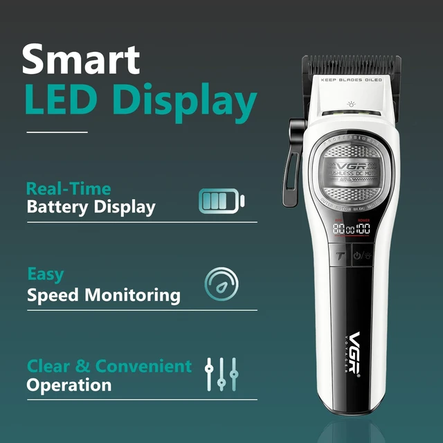 Alt view image 5 of 7 - VGR 888C Professional Hair Clippers for Men with 8000 RPM Motor, White | 2500mAh battery; 150Min runtime; charging base; DLC blade; BLDC motor; low noise; color-coded guides; cleaning brush