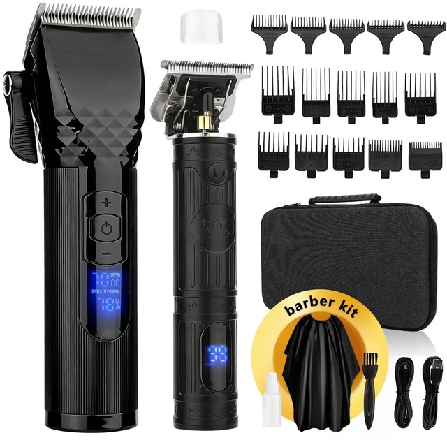 Main image of Soonsell Men Cordless Hair Clipper & T-Blade Trimmer Set,2in1Grooming Kit | Professional Barber Clippers, cordless USB charging Comes with EVA storage bag