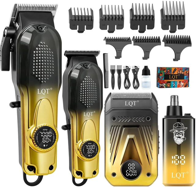 Main image of Hair Clippers for Men with LED Power Display, 4-Piece Professional Grooming Kit with Hair Clipper, Detail Trimmer, Foil Shaver & Nose Trimmer, Complete Cordless Set for Home Barber Use (Black Gold)