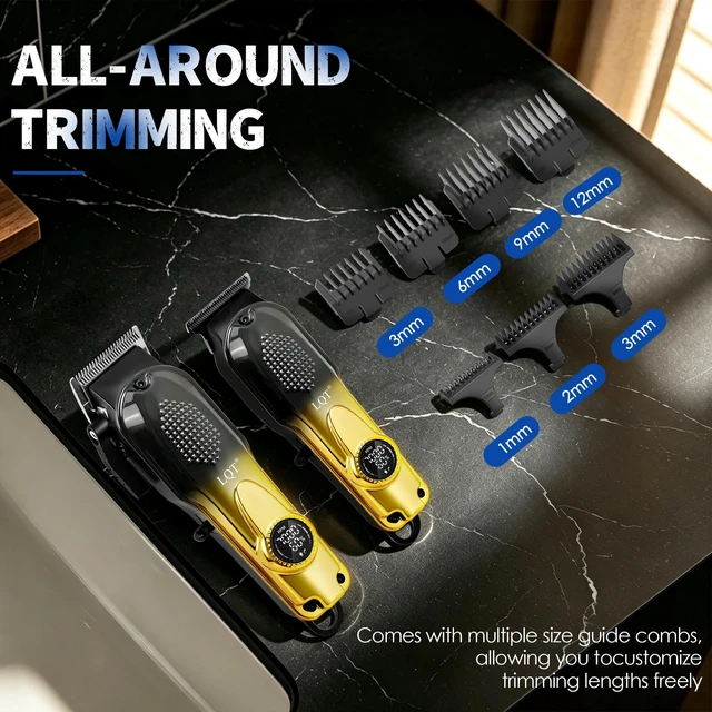 Alt view image 2 of 7 - Hair Clippers for Men with LED Power Display, 4-Piece Professional Grooming Kit with Hair Clipper, Detail Trimmer, Foil Shaver & Nose Trimmer, Complete Cordless Set for Home Barber Use (Black Gold)
