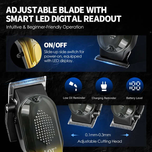 Alt view image 4 of 7 - Hair Clippers for Men with LED Power Display, 4-Piece Professional Grooming Kit with Hair Clipper, Detail Trimmer, Foil Shaver & Nose Trimmer, Complete Cordless Set for Home Barber Use (Black Gold)