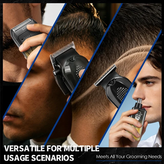 Alt view image 7 of 7 - Hair Clippers for Men with LED Power Display, 4-Piece Professional Grooming Kit with Hair Clipper, Detail Trimmer, Foil Shaver & Nose Trimmer, Complete Cordless Set for Home Barber Use (Black Gold)