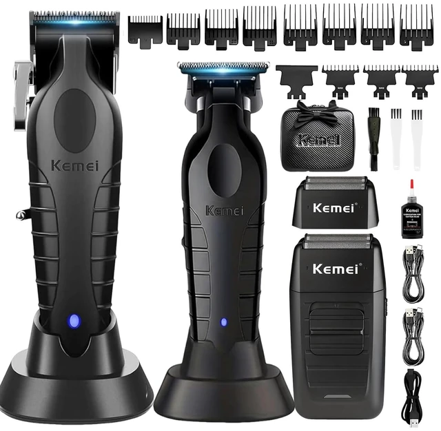 Main image of KEMEI Professional Hair Clippers for Men, Cordless Barber Clippers, Beard Trimmer and Electric Shaver Set with Replacement Heads, KM-2299, KM-2296, KM-1102