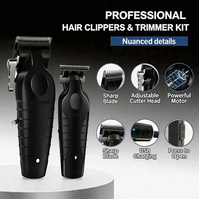 Alt view image 2 of 7 - KEMEI Professional Hair Clippers for Men, Cordless Barber Clippers, Beard Trimmer and Electric Shaver Set with Replacement Heads, KM-2299, KM-2296, KM-1102