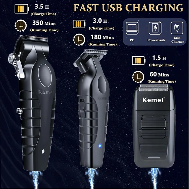 Alt view image 6 of 7 - KEMEI Professional Hair Clippers for Men, Cordless Barber Clippers, Beard Trimmer and Electric Shaver Set with Replacement Heads, KM-2299, KM-2296, KM-1102