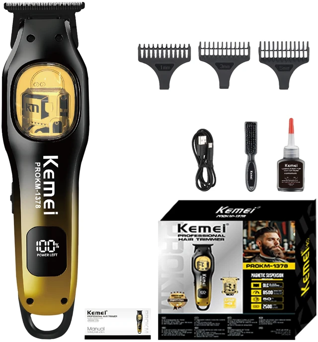 Main image of KEMEI 1378 Professional Cordless T-Blade Trimmer for Men, Detailer Razor | Maglev DLC Blade, Relentless 8800 RPM Motor Cuts Thick Hair Smoothly, Reduces Friction Heat and Razor Bumps