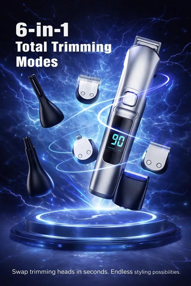 Alt view image 4 of 7 - Professional Hair Clipper & Beard Trimmer Kit for Men Cordless Rechargeable Barber Clippers with LED Display, T-Blade Precision Trimmer, Adjustable Guide Combs, USB Charging, Grooming Set for Hair