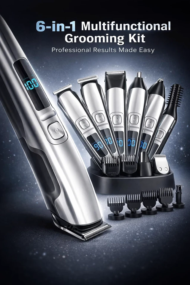 Alt view image 7 of 7 - Professional Hair Clipper & Beard Trimmer Kit for Men Cordless Rechargeable Barber Clippers with LED Display, T-Blade Precision Trimmer, Adjustable Guide Combs, USB Charging, Grooming Set for Hair