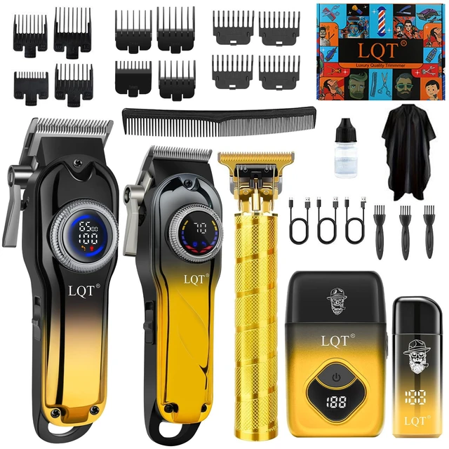 Main image of LQT 5-in-1 Professional Hair Clipper Set, Gradient Golden Cordless Trimmer Kit with LED Display, Includes Men's Beard Trimmer, Electric Shaver & Nose Hair Trimmer to Father Husband Boyfriend Son Gift
